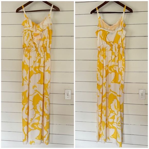 LOFT yellow & white ruffle floral maxi dress. Size: 4 - Picture 7 of 8